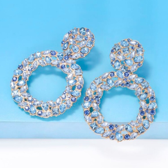 Blue Rhinestone Statement Earrings - Picture 2 of 4